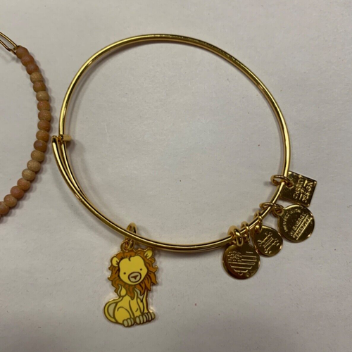 Brazaletes envolventes en tono dorado Alex and Ani - Lote de 2 dijes de león y cuentas - Imagen 3 de 7