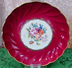 New ListingLimoges Castel Small Cranberry Red Roses With 24K Gold Trim Ribbed Tidbit Plate