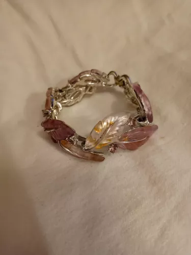 Vintage Bracelet Lisner Rhinestone Brown AB Leaf Goldtone Signed