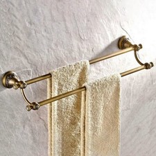 Antique Brass Carved Wall Mount Bathroom Double Towel Bar Rack Holder eba425