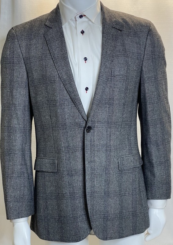 Hugo Boss Blazer Men 42R Wool Blend Gray Check Plaid 2 Button Jacket Elbow Pads