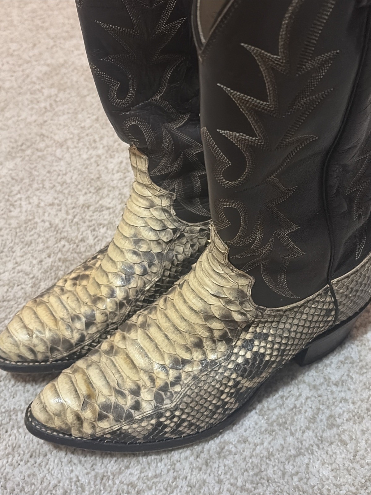 Vintage Dan Post Men’s 9 EW Python Brown Leather … - image 1