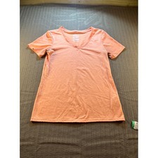 Nike Dri-FIT Womens V-Neck Athletic Cut T-Shirt Heathered Orange Small