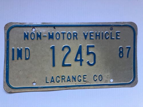 LAGRANGE CT INDIANA 1987 AMISH HORSE DRAWN BUGGY LICENSE PLATE 1245 ARTS CRAFTS