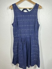 Gap Dress Womens Large Blue Eyelet Sleeveless Fit Flare Keyhole Back Lined