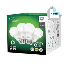 Euri Lighting EA19-6120-4 (4 Pack) Soft White LED Bulbs - 2700K, 9W=60W