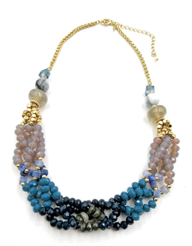 VTG SIGNED SHB 21" Blue gold tone bead multi strand Necklace Costume Jewelry