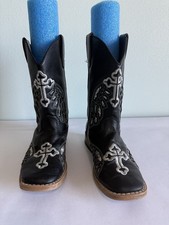 Blazin Roxx Girls Western Cowgirl Boots Glittery Silver Wings Cross Design Sz 1