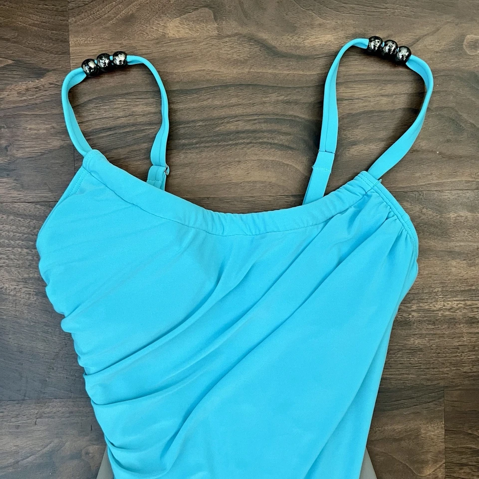 Traje de baño de una pieza VENUS forrado y acolchado turquesa/taupe y cuentas acento talla 6 nuevo sin etiquetas Foto 3 de 4