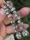 HOBE Signed clear Rhinestone silver tone  vintage clip Earrings costume jewelry