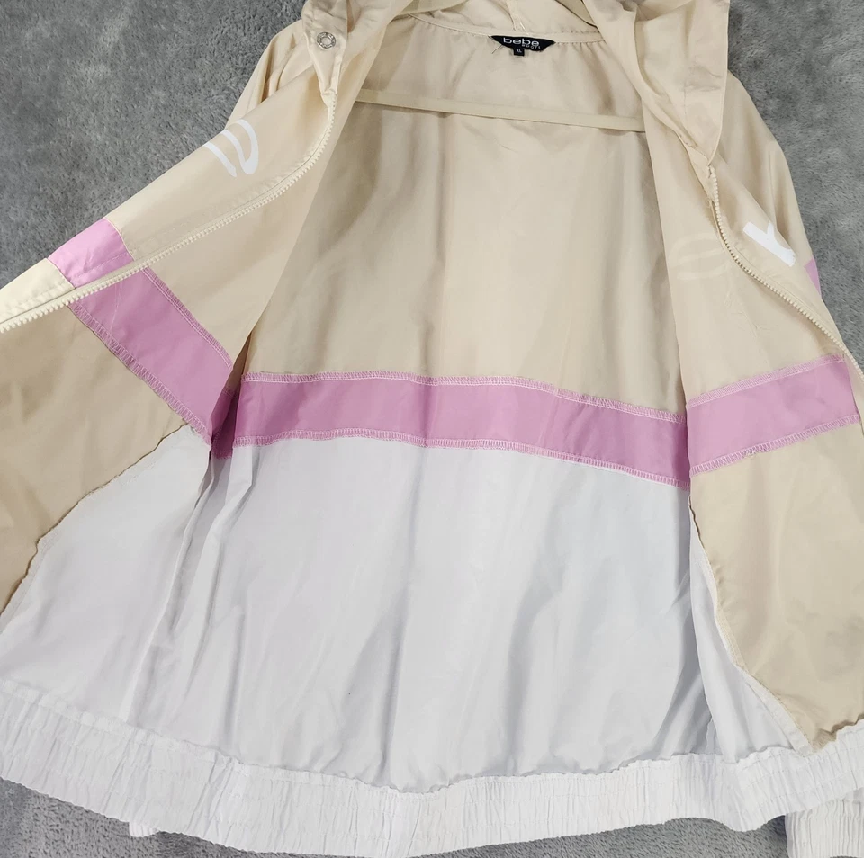 Chaqueta deportiva Bebe para mujer XL crema cremallera completa con capucha años 90 Y2K cortavientos vintage Foto 3 de 4
