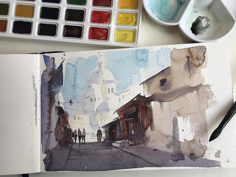 Diario de acuarela, 3,5 x 5,5”, 140 lb, 300 gsm, papel de algodón tumuarta, prensa en frío Foto 4 de 4