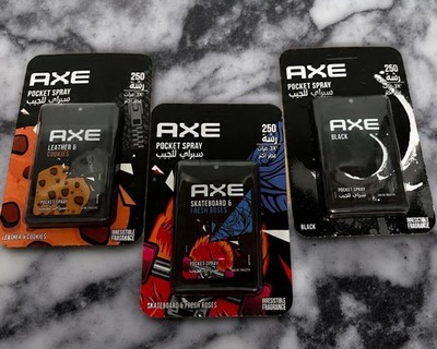 Axe Pocket Spray Black / Skateboard / Leather & Cookies 17mL 250 Sprays Lot Of 3
