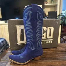 NEW Dingo Movin' On Suede Leather Blue Tall Western Boots DI2184 Womens Size 7.5