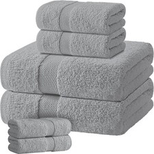 6-Piece 100 Cotton Bath Towel Set 650GSM Absorbent Light Gray