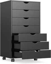 OLIXIS 7 Drawer Mobile File Cabinet Under Desk Storage 7-Drawer, Black 