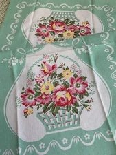 New LuRay Vintage Style Pretty Kitchen Tea Towel - Beautiful Green Floral Basket