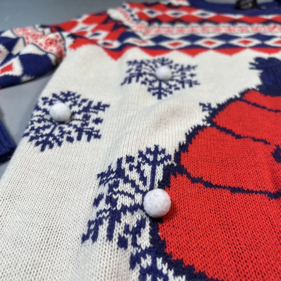 Peanuts Puffer Ugly Christmas Sweater Mens M Red White Snoopy Pom Pom - Image 3 of 4