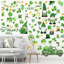 6 Sheets 92 Pcs St. Patrick's Day Wall Decals Shamrock Gnome Wall Sticker St. Pa