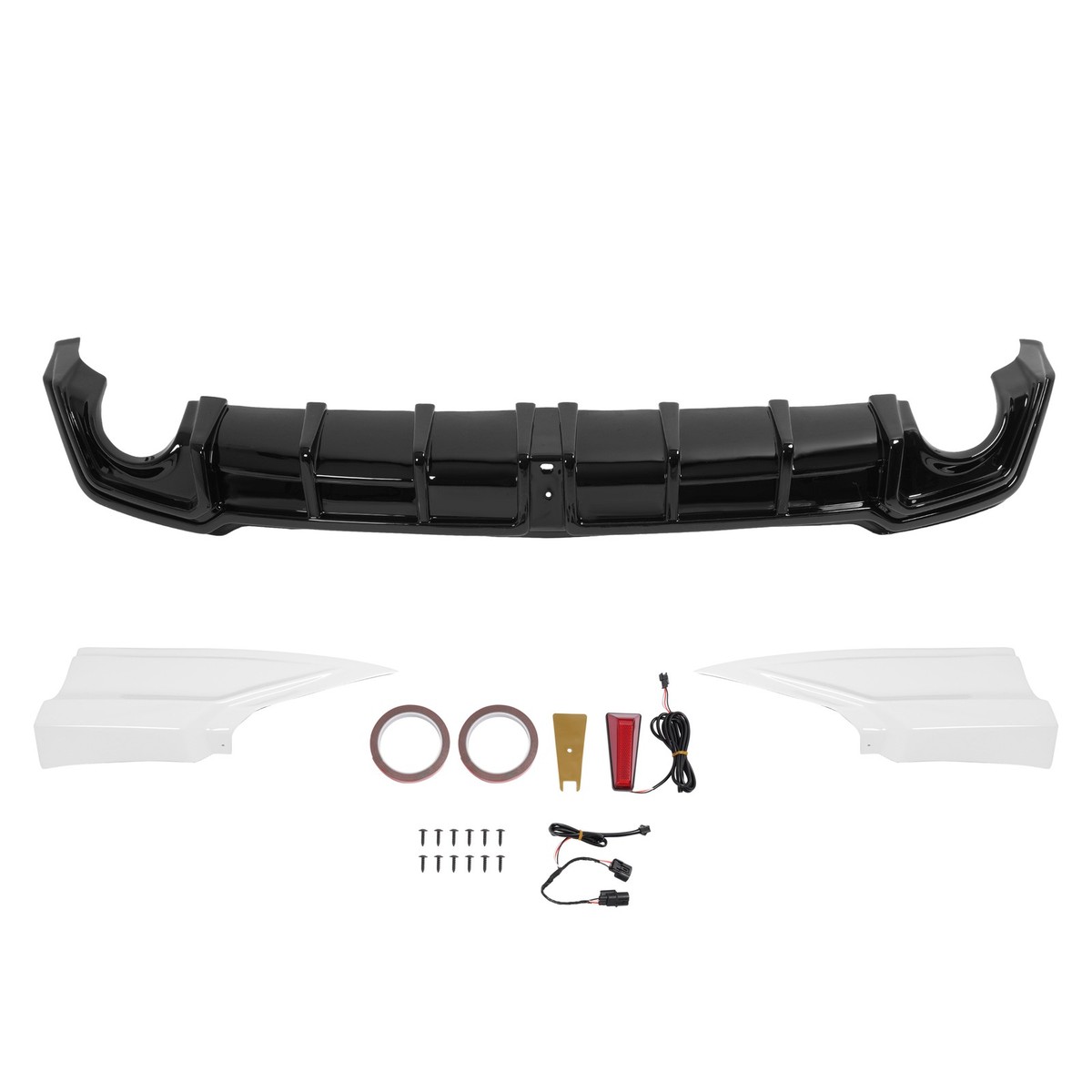 Rear Bumper Diffuser w/LED Light + Corner Spats White For 2022