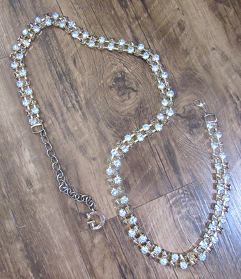 Vintage Guess Gold Tone Rhinestone Stud Bling Metal Chain Link Belt Y2K RARE