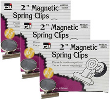 Magnetic Spring Clips, 2", 12 per Box, 3 Boxes