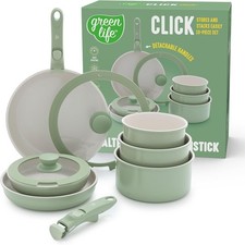 Click 10-Piece Ceramic Nonstick Cookware Set, Detachable Handle, Stackable Space