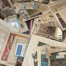 200 Vintage Mixed papers - lot - papers only - postcards, ads, pictures,stamps 