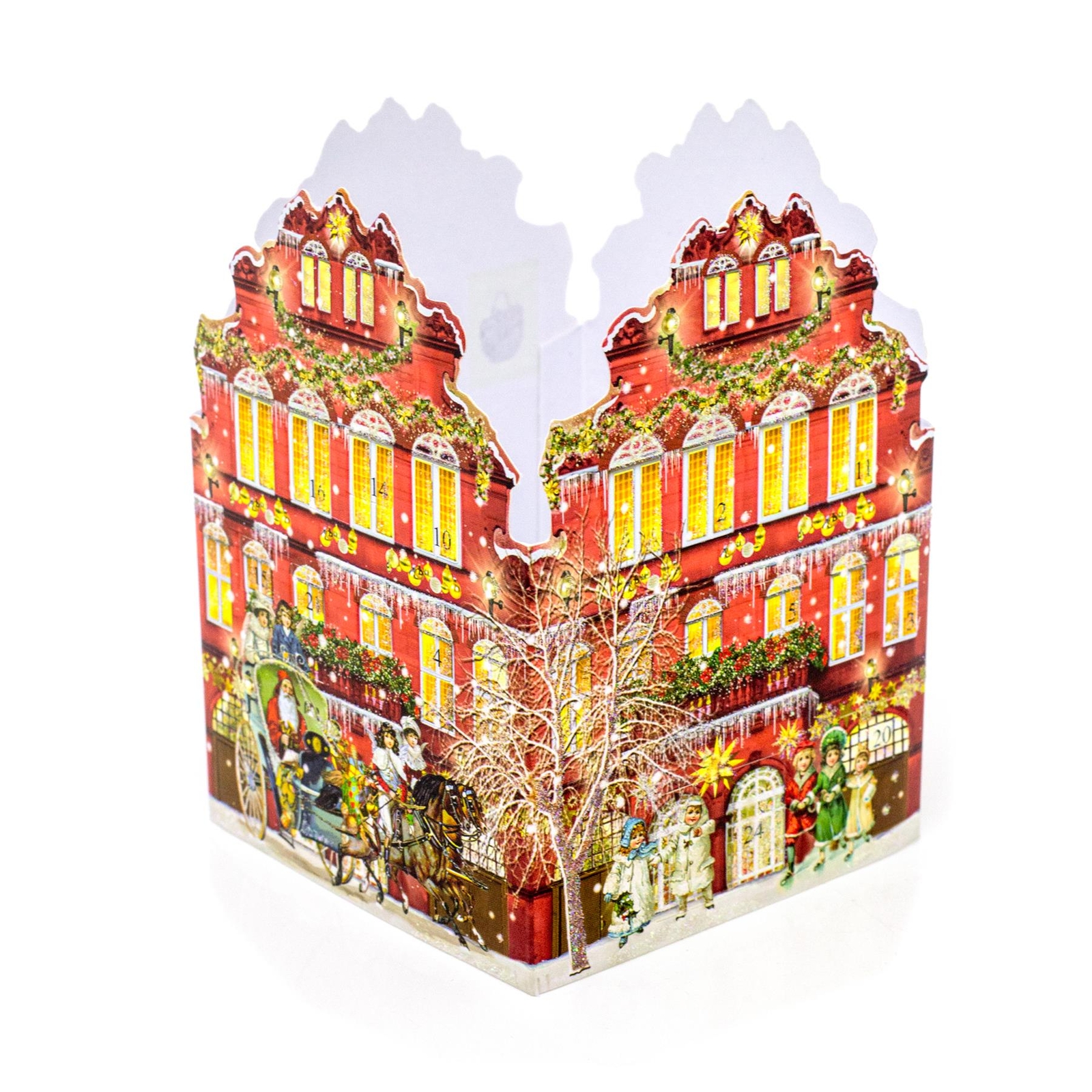Deluxe Mini Advent Calendar Christmas Card - Tealight Lantern - Red House