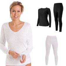 Ladies Winter Warm Thermal Black & White Long Sleeve Vest Camisole All Sizes