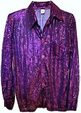 Mens Violet Purple Sequin Dot Disco Shirt S