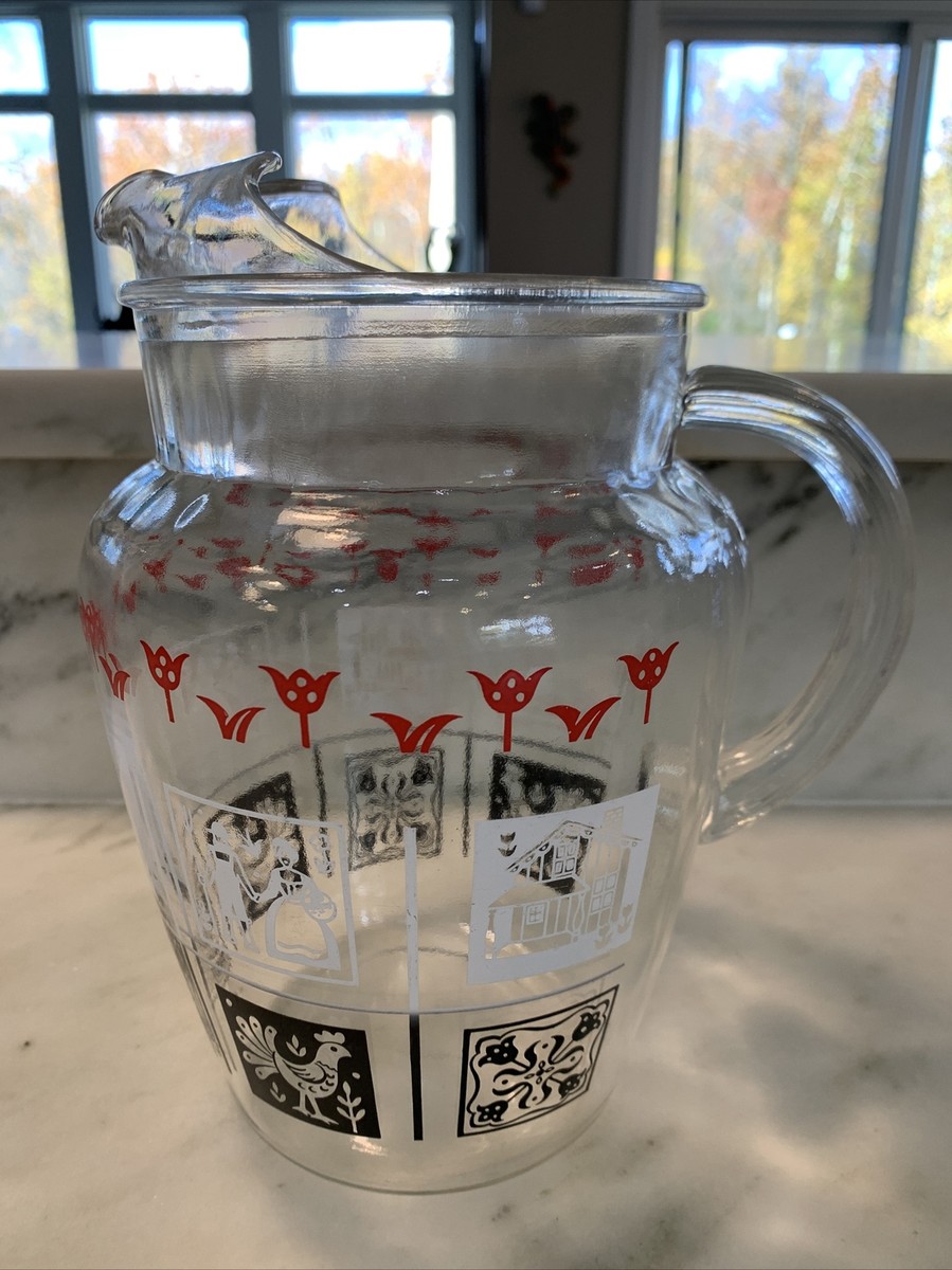 Vintage Glass Pitcher Dutch Rooster Farm Anchor Hocking Ice Lip | eBay