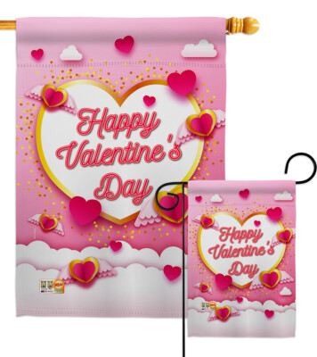 Flying Heart Valentine'S Valentines Happy Day Love Sweet Garden House Yard Flag