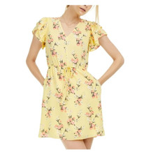 Maison Jules Women's Yellow Floral V-Neck Shift Dress M