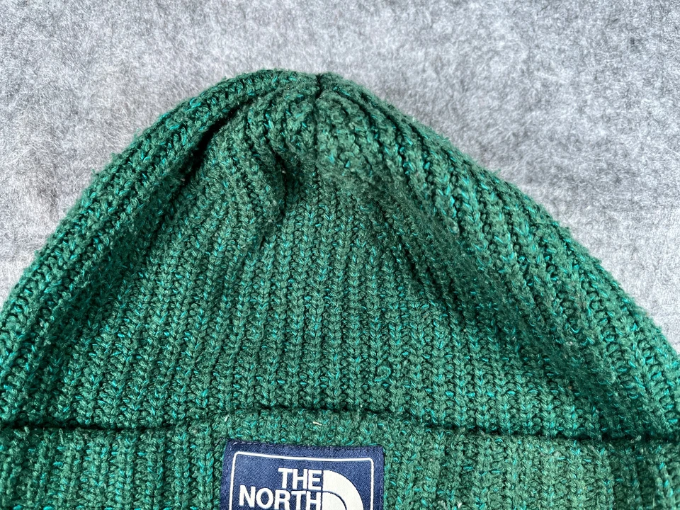 The North Face Beanie Toque 成人均码蓝绿色针织丙烯酸棉衬里滑雪 — 第 3/4 张图片