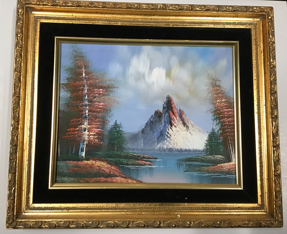 CRANE ORIGINAL OIL PAINTING ON CANVAS MOUNTAIN SCENERY
