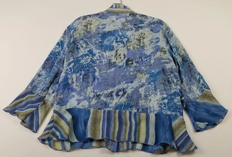 Camisa de piano abotonada para mujer palabras grandes volantes abstractos mangas 3/4 top artístico Foto 3 de 4