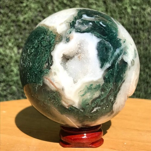 380G Natural Aquatic agate Geode Quartz Ball Crystal Sphere Specimen Healing - Picture 7 of 22