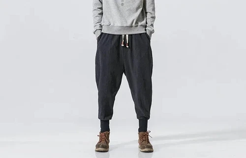Lässige Herren Japanische Jogginghose Baumwolle Leinen Stretch Gummizug Hose Jogger - Bild 15 von 27
