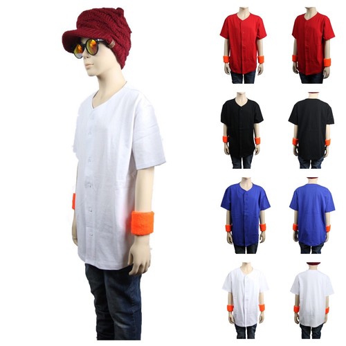 Kid's Plain T-Shirt Baseball Raglan Jersey Button Tee Boy Girl Junior Youth Team - Picture 2 of 24