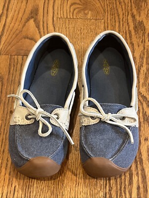 Keen Size Catalina Blue Denim Canvas Leather Loafers Boat Shoes Women's S