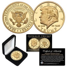 Donald Trump 45º Presidente Libertad PRUEBA Moneda de Oro Grande 39mm Moneda 1 OZ con CAJA