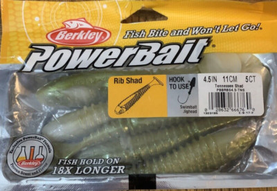 Berkley PowerBait #PBBRBS4.5-TNS 4.5'' Rib Shad Tennessee Shad-1pk of 5pcs-NEW