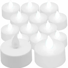 12 Qty COOL WHITE Flickering Flameless Battery Operated LED Tea Light Candles