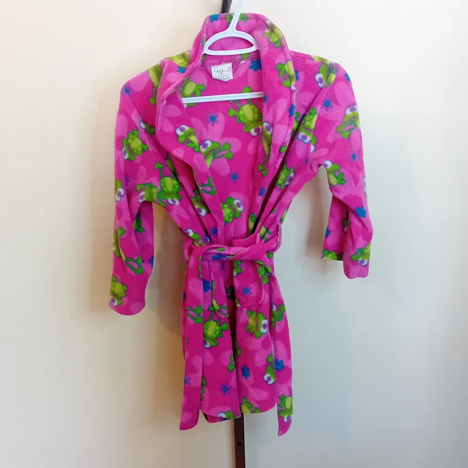 Y2K Capelli Niños Bata Felpa Rosa Caliente Estampado Rana Baño Dormir Ropa de Salón Aprox L Foto 2 de 4