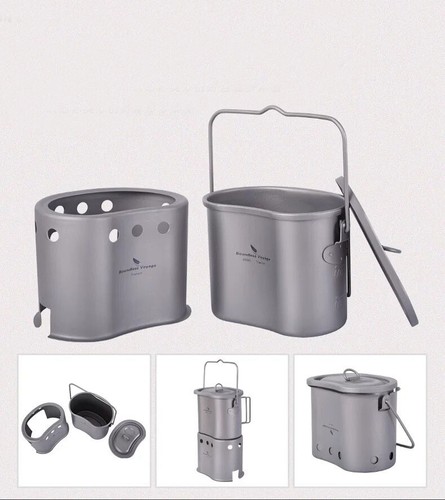 Pure Titanium Outdoor Wire Handle Cup Stove 2 Piece Set Camping Hiking Mess Kit - Picture 2 of 8