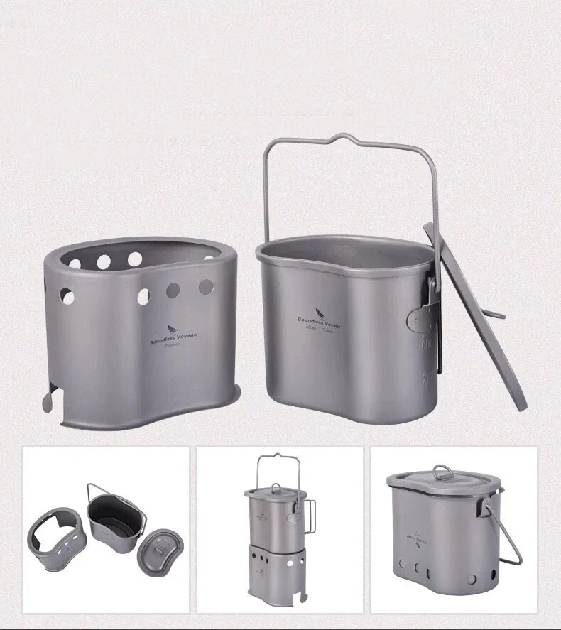 Pure Titanium Outdoor Wire Handle Cup Stove 2 Piece Set Camping Hiking Mess Kit - Image 2 of 4