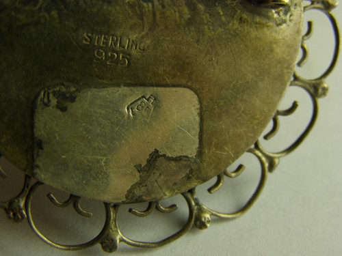PAIR OF BEAUTIFUL! OLD STERLING STONE BROOCH TIGERS EYE, AGATE - Picture 9 of 10