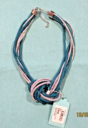 BLUE ILLUSION SAILOR KNOT STATEMENT NECKLACE LEATHER - RRP$59.95 NWT - Picture 2 of 2