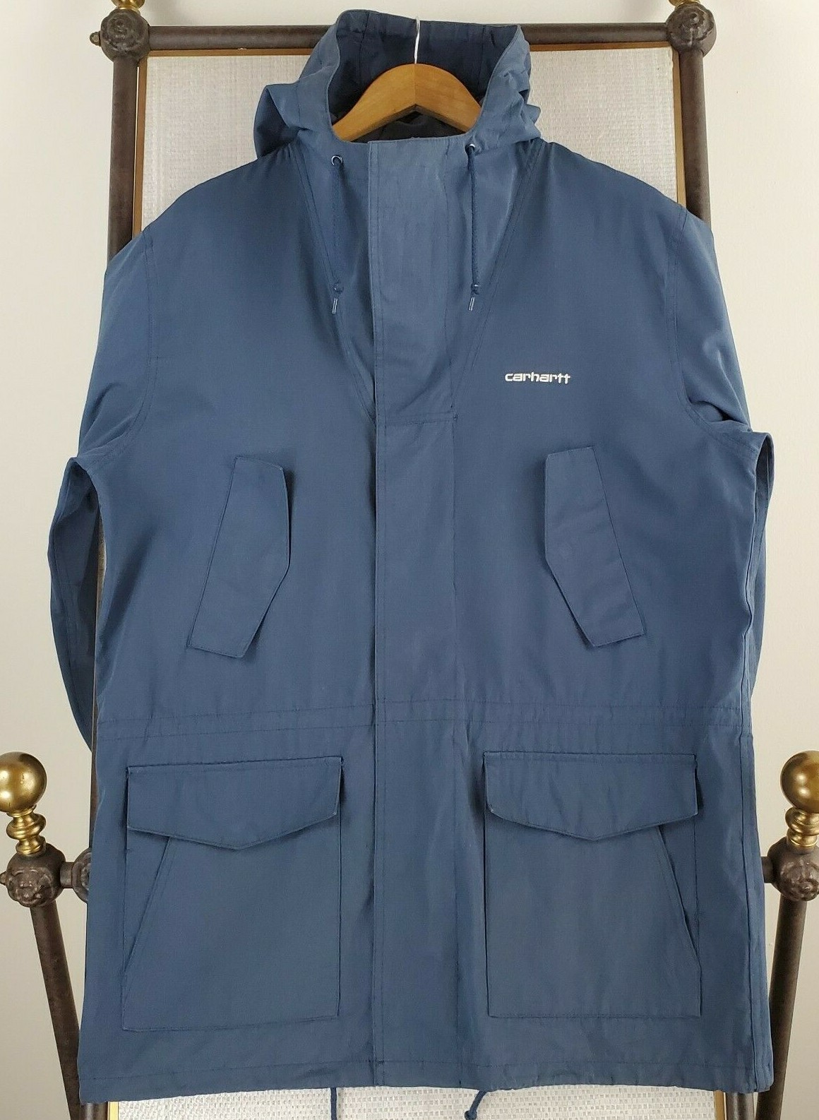 Rare CARHARTT WIP Size Large Battle Parka Mens Blue Canvas Field Jacket Coat image 5